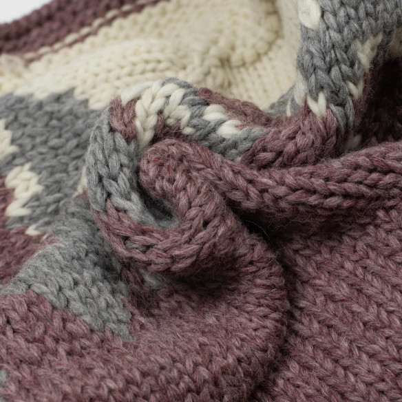 Cowichan cardigan hand-knit 6-ply wool - mauve, grey, and ecru - Caudie