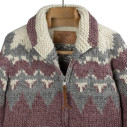 Cowichan cardigan hand-knit 6-ply wool - mauve, grey, and ecru - Caudie