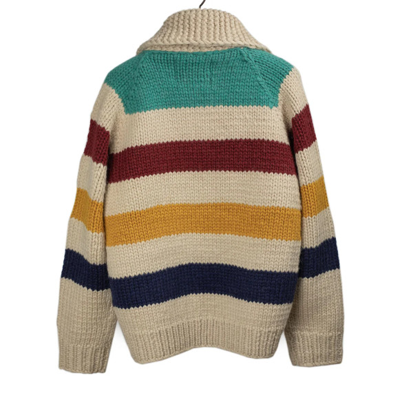 Cowichan cardigan hand-knit 6-ply wool - multicolor blanket stripes - Caudie