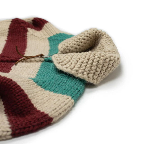 Cardigan Cowichan en laine vierge 6 fils tricoté à la main - rayures multicolores - Caudie Cardigan Cowichan en laine vierge 6 fils tricoté à la main - rayures multicolores - Caudie