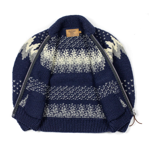 Cowichan cardigan hand-knit 6-ply wool - navy and grey winter - Caudie