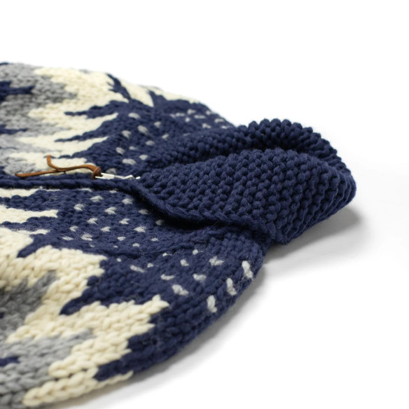 Cardigan Cowichan en laine vierge 6 fils tricoté à la main - navy et gris - Caudie Cardigan Cowichan en laine vierge 6 fils tricoté à la main - navy et gris - Caudie