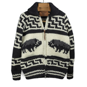 Cowichan cardigan hand-knit 6-ply wool - black, grey and natural - Caudie
