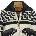 Cardigan Cowichan en laine vierge 6 fils tricoté à la main - noir, gris et écru - Caudie