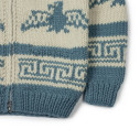 Cowichan cardigan hand-knit 6-ply wool - country blue and white - Caudie