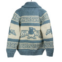 Cowichan cardigan hand-knit 6-ply wool - country blue and white - Caudie