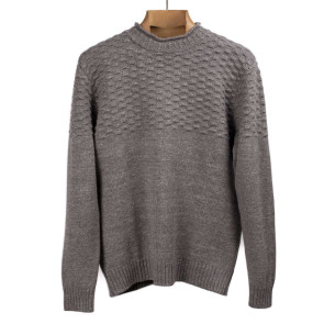 Seafoam stitch gansey sweater in taupe melange wool and linen - Taupe - Caudie