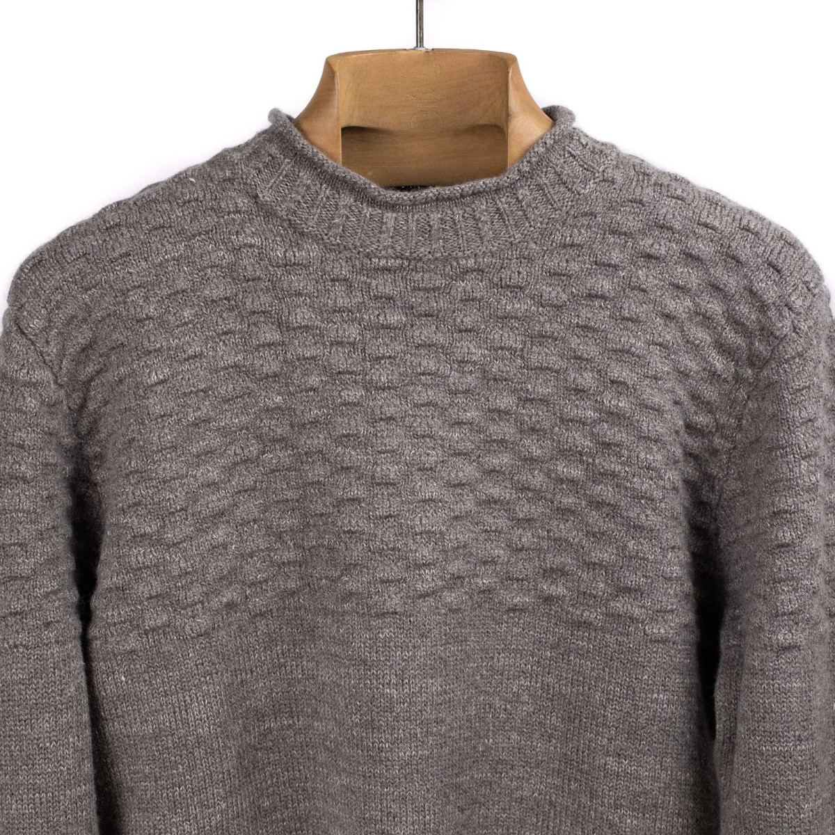 Seafoam stitch gansey sweater in taupe melange wool and linen - Taupe - Caudie