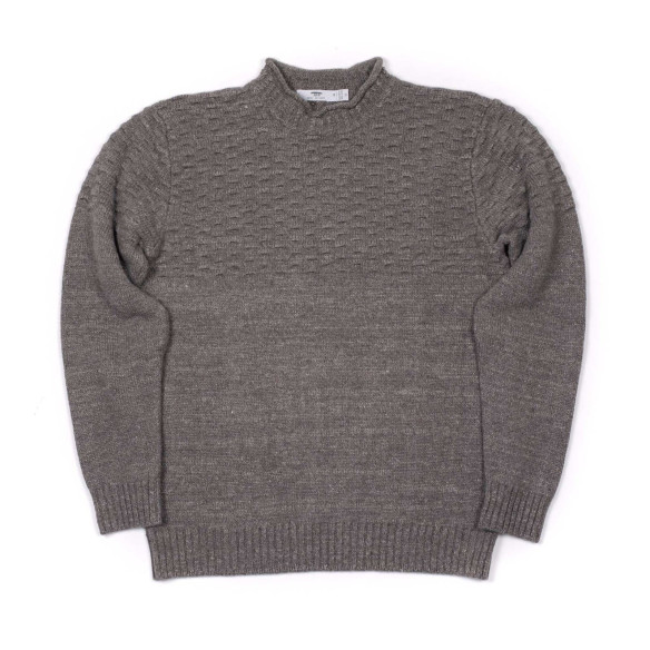 Seafoam stitch gansey sweater in taupe melange wool and linen - Taupe - Caudie